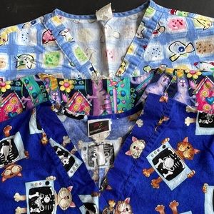 Scrub tops Dog & Cat lot of three large